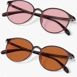 Indoor FL-41 Rose & Outdoor FL-60 Brown Tinted Migraine Light Sensitivity Glasses for Fluorescent LED Glare, Photophobia and Computer Usage