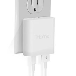 iHome 20 Watt USB-C & USB-A Dual Port Wall Charger with Folding Prongs
