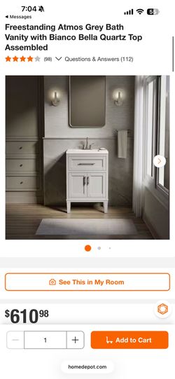 KOHLER Chesil 24in. Single Sink Freestanding Atmos Grey Bath Vanity with Bianco Bella Quartz Top Assembled