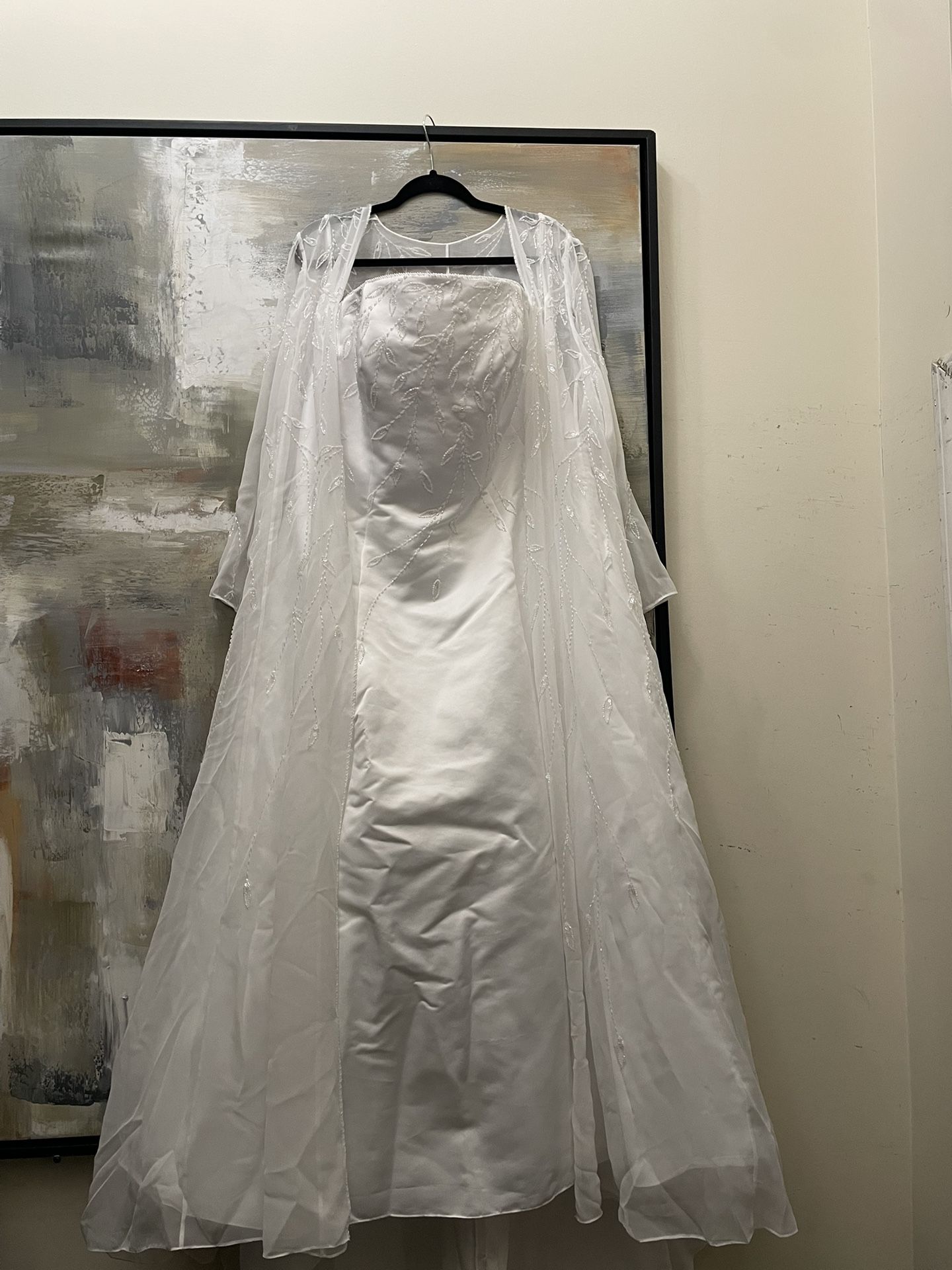 David's Bridal Style #95161 White Strapless Beaded Wedding Dress with Beaded Long Jacket -Size 22W