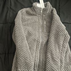 Calvin Klein Women's Gray Sherpa Fleece Jacket - Large 