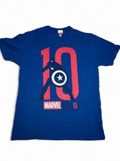 Captain America T-Shirt - Size Large Blue Retro Comic Hero Graphic Cotton Mens blue Marvel Studios 10th Anniversary T-shirt #marvel #superhero