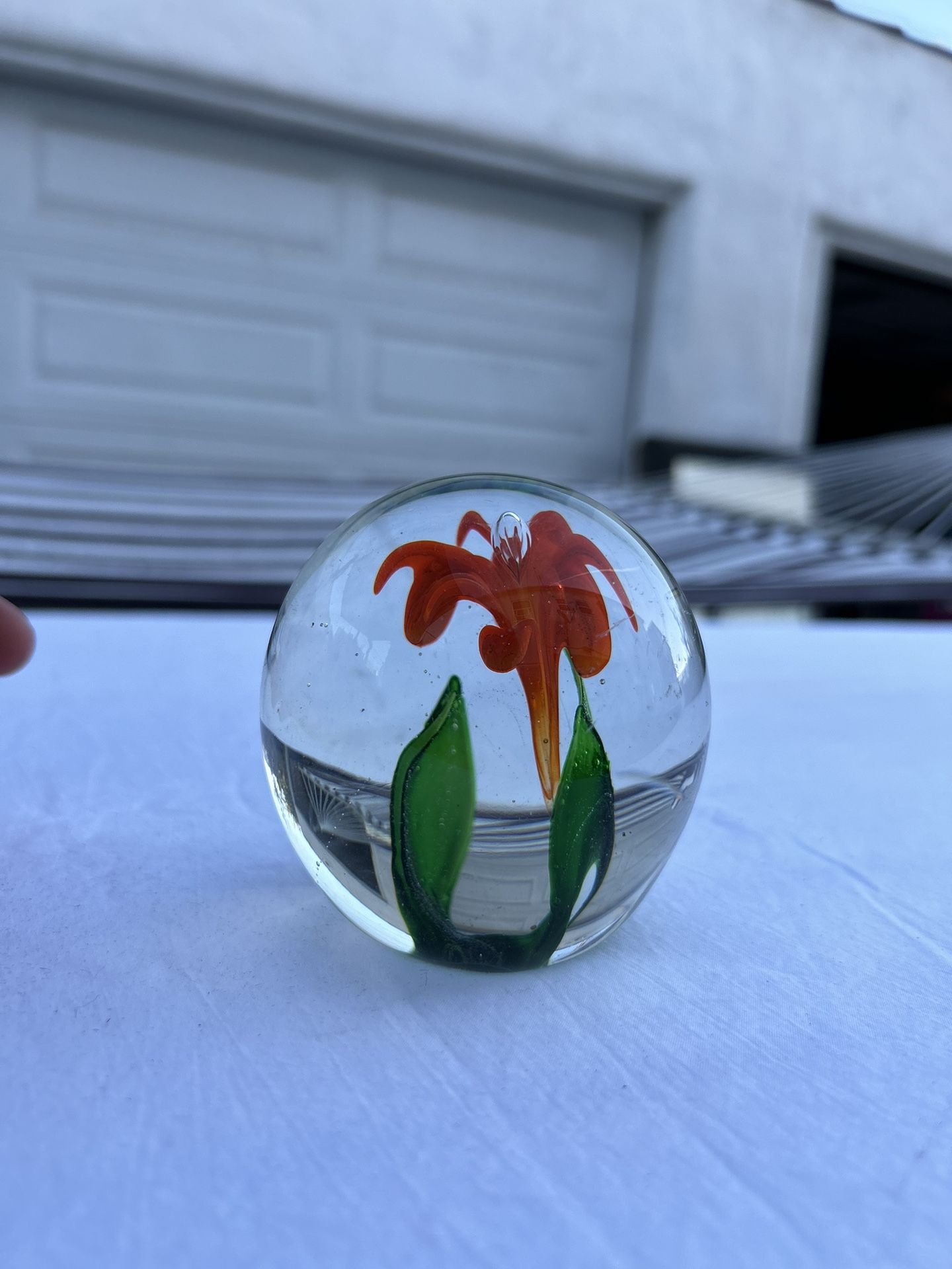 Murano Glass Paperweight Orb With Flower