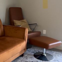 Leather Swivel Armchair and Ottoman 