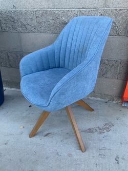 Light Blue Upholstered Accent Chair with Wood Legs