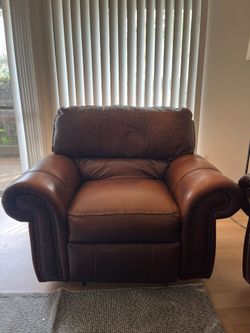 Brown leather sofa set (3+2+1) with recliners