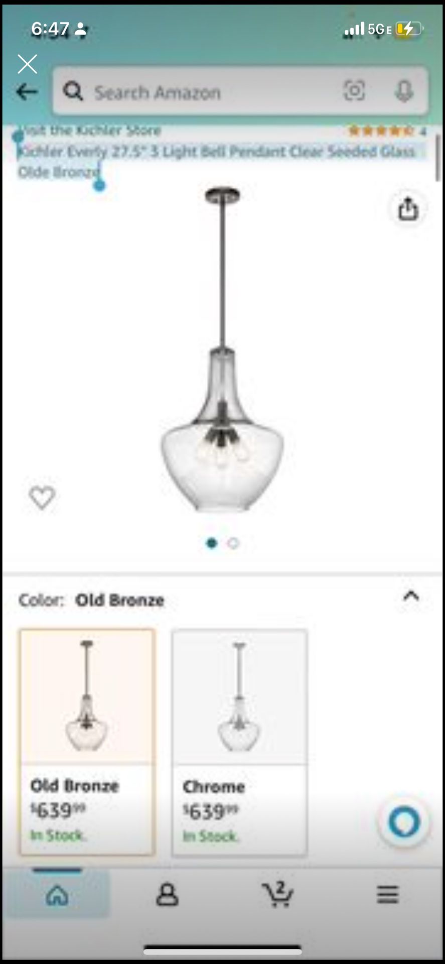 Kichler Everly 27.5" 3 Light Bell Pendant Clear Seeded Glass Olde Bronze MSRP $650  Description The Everly 27.5" three light bell shaped pendant comes