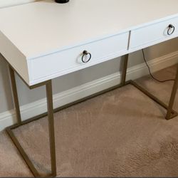 Like New Gorgeous White Desk With Gold Trim