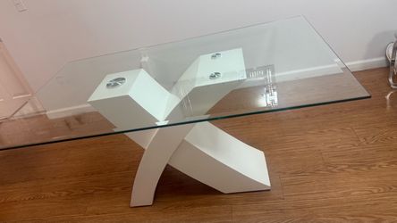 Modern Glass Top Dining Table White Base