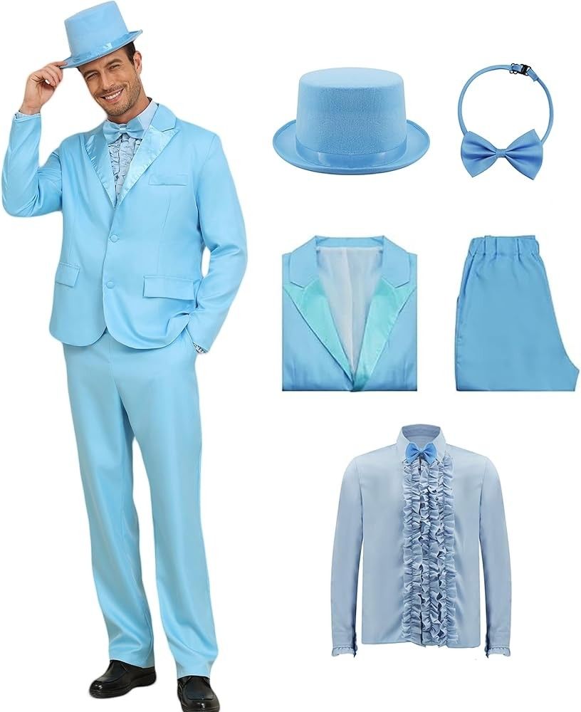 Harry And Lloyd Mens Custome Dumber Orange Dumb Blue 80s90s Movie Tuxedo Top Hat Bow Tie Halloween Cosplay Outfit
