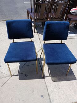 West Elm Wire Frame Dining Chair w/ antique brass frame in midnight blue  $60 each