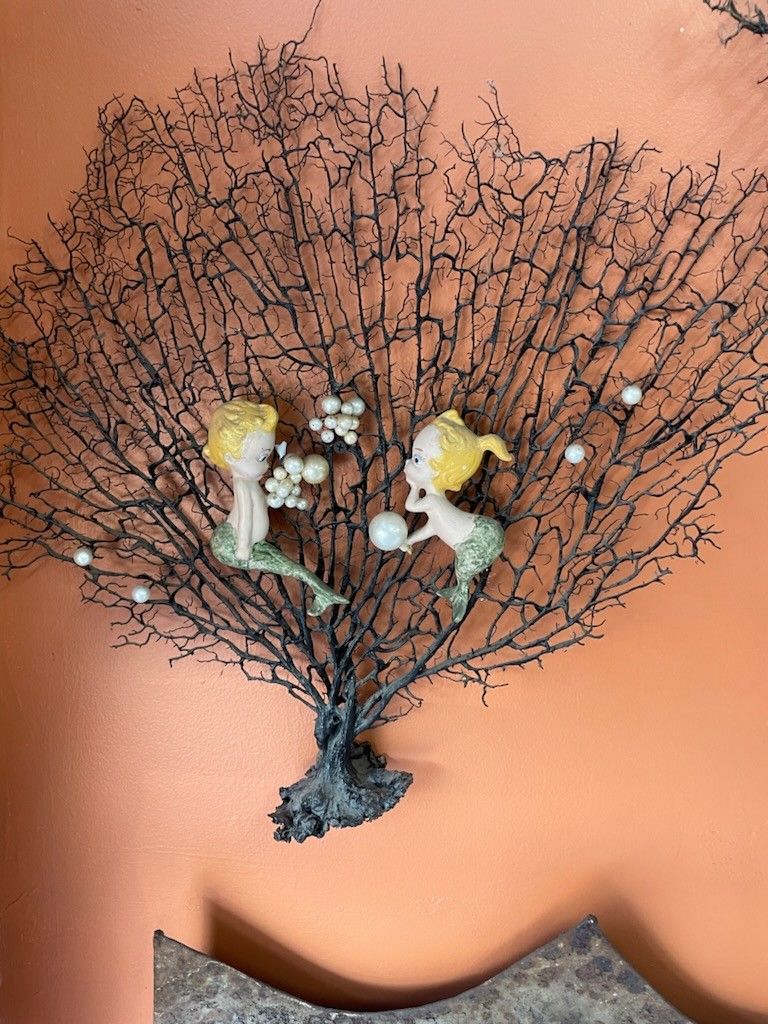 Vintage Mid Century Modern Mermaids On Black Coral Wall Art