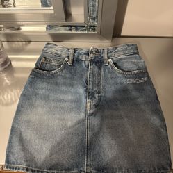 off-white high-waisted mini denim skirt