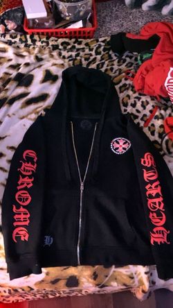 Chrome Hearts Made In Hollywood Plus Cross Zip Up Hoodie 'Black/Red'