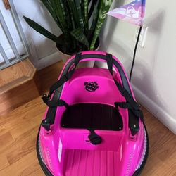 Bumper Buddy Electric Rechargeable Bumper Car for Kids – 360° Spin, Multi-Color Lights, Music, and Remote Control – Pink