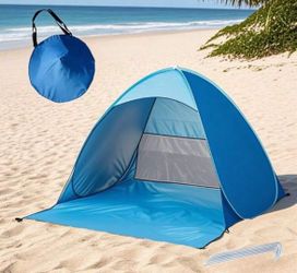 1 Piece Instant Pop Up Beach Camping Tent - Spacious Outdoor Shade Tent With Carrying Bag, Suitable For Family And Friends, Blue, Triangle Design, Pol