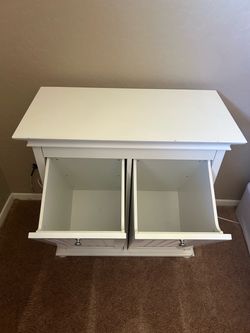 Quality Solid Wood Dual Tilt-Out Hamper & End Table, 26”L X 13.25”W X 27”H  (Shea & 30th St)