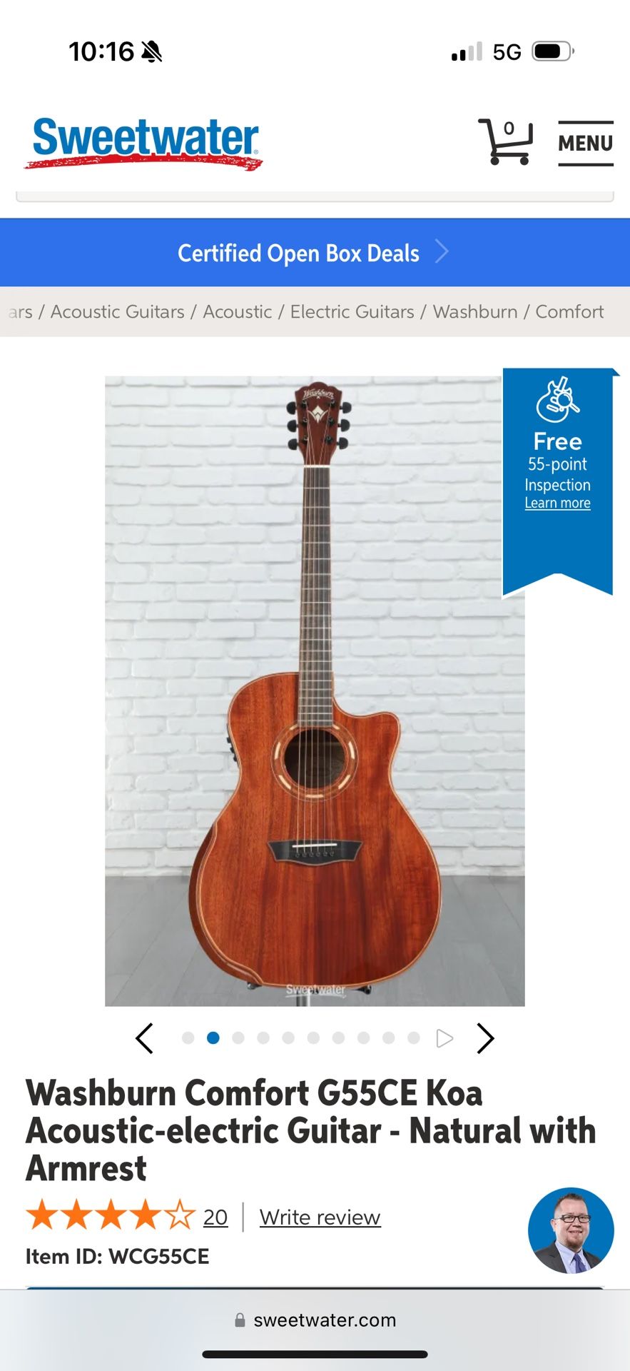 Washburn Comfort Series Koa $550.00 Obo