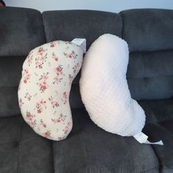 Set of 2 Crescent Nursing / Maternity Support Pillows (Floral & White Minky)