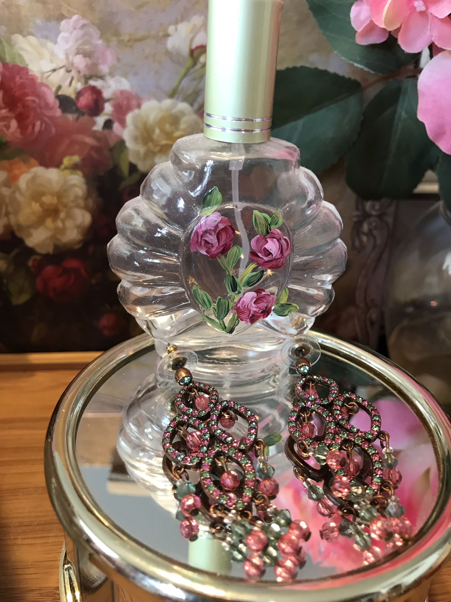 Just Gorgeous!!!!Victorian Pink & Green Crystal Stone Earrings