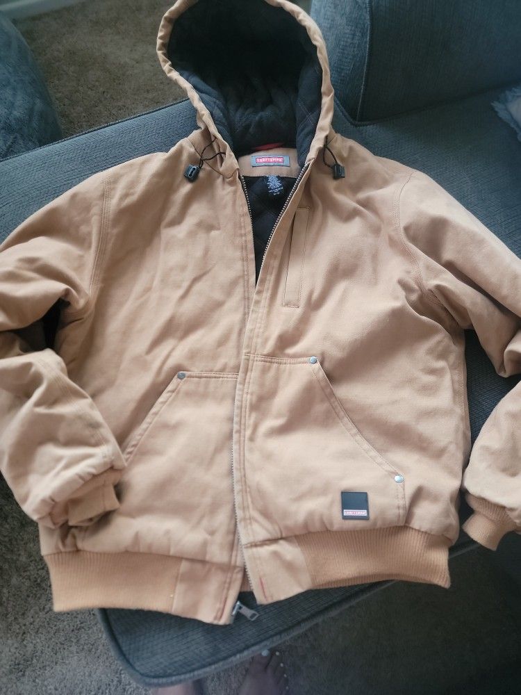 Thrashed Craftsman Duck Canvas Hooded Jacket Adult M Brown Lined Workwear