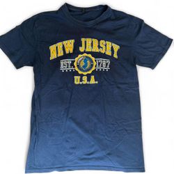 Mens New Jersey Navy Blue  Cotton Tee Shirt Size Small