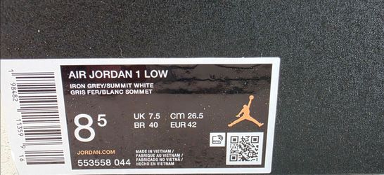 Nike Air Jordan 1 Low “Iron Gray / Summit White” – Men’s Size 8.5