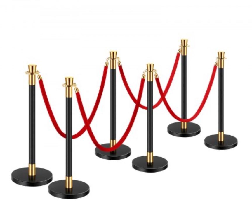 Stanchions and Velvet Ropes, 6 Pcs Crowd Control Barriers with 4 Red Velvet Ropes, Stainless Steel Stanchion Post Queue with Sand Injection Hollow Bas