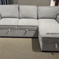 Grey Pullout Sectional W/ Reversible Storage Chaise Brand New In Box 