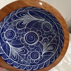 Handcrafted painted decorative mesquite bowl