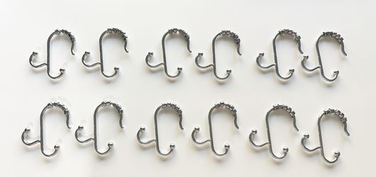 Chrome Double Glide Rollerball Shower Curtain Hooks - Set of 12