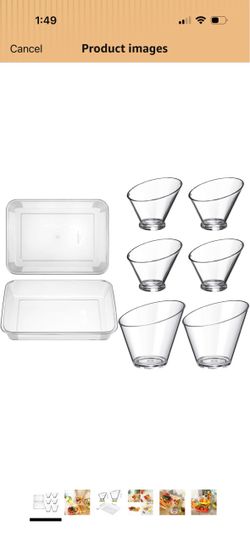 8 Pcs Acrylic Angled Salad Bowls and Serving Trays Set Includes 6 Pcs Large Plastic Clear Serving Bowls and 2 Pcs Rectangle Serving Platters for Party