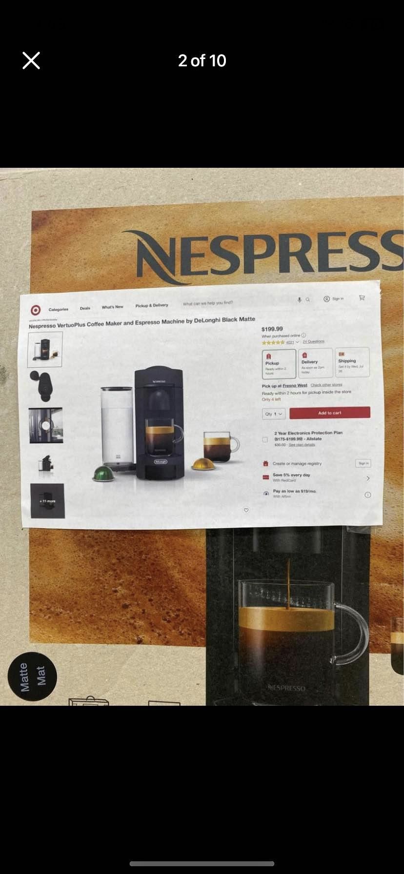 $89, (target At $199)Nespresso VertuoPlus Coffee Maker and Espresso Machine by DeLonghi Black Matte 