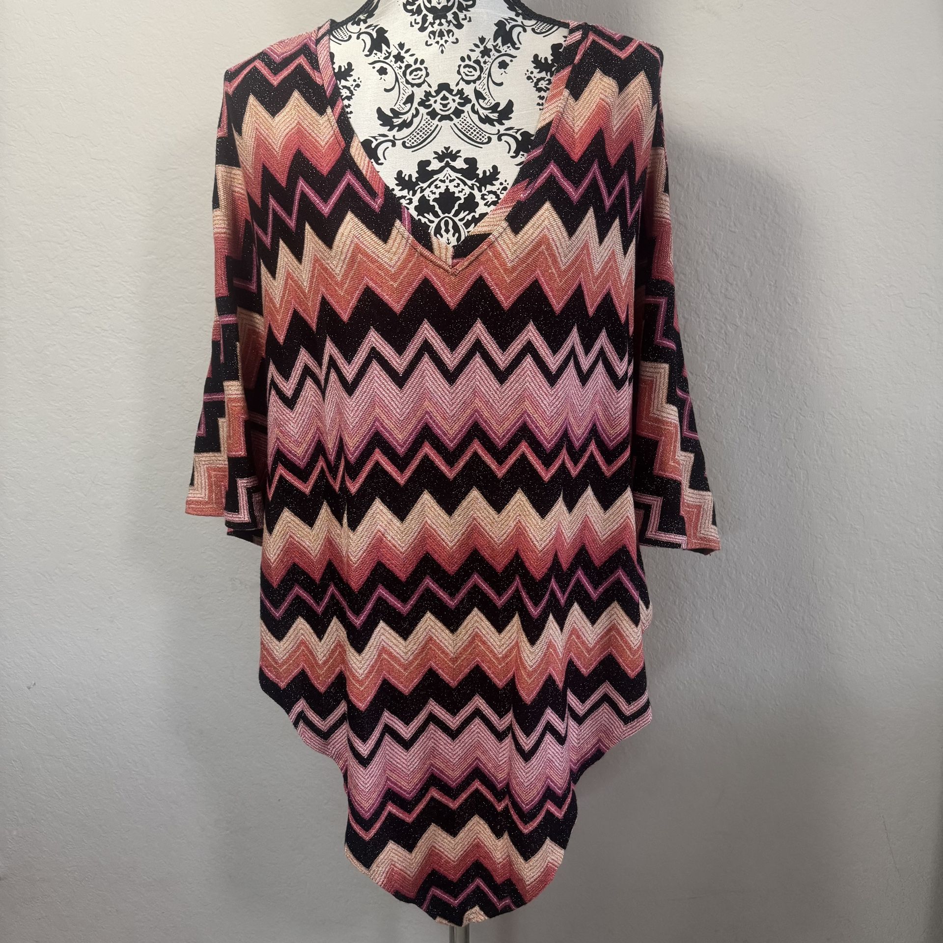 Jennifer Lopez Top Dolman Sleeve Poncho Glitter Geometric Size S/M Multicolor