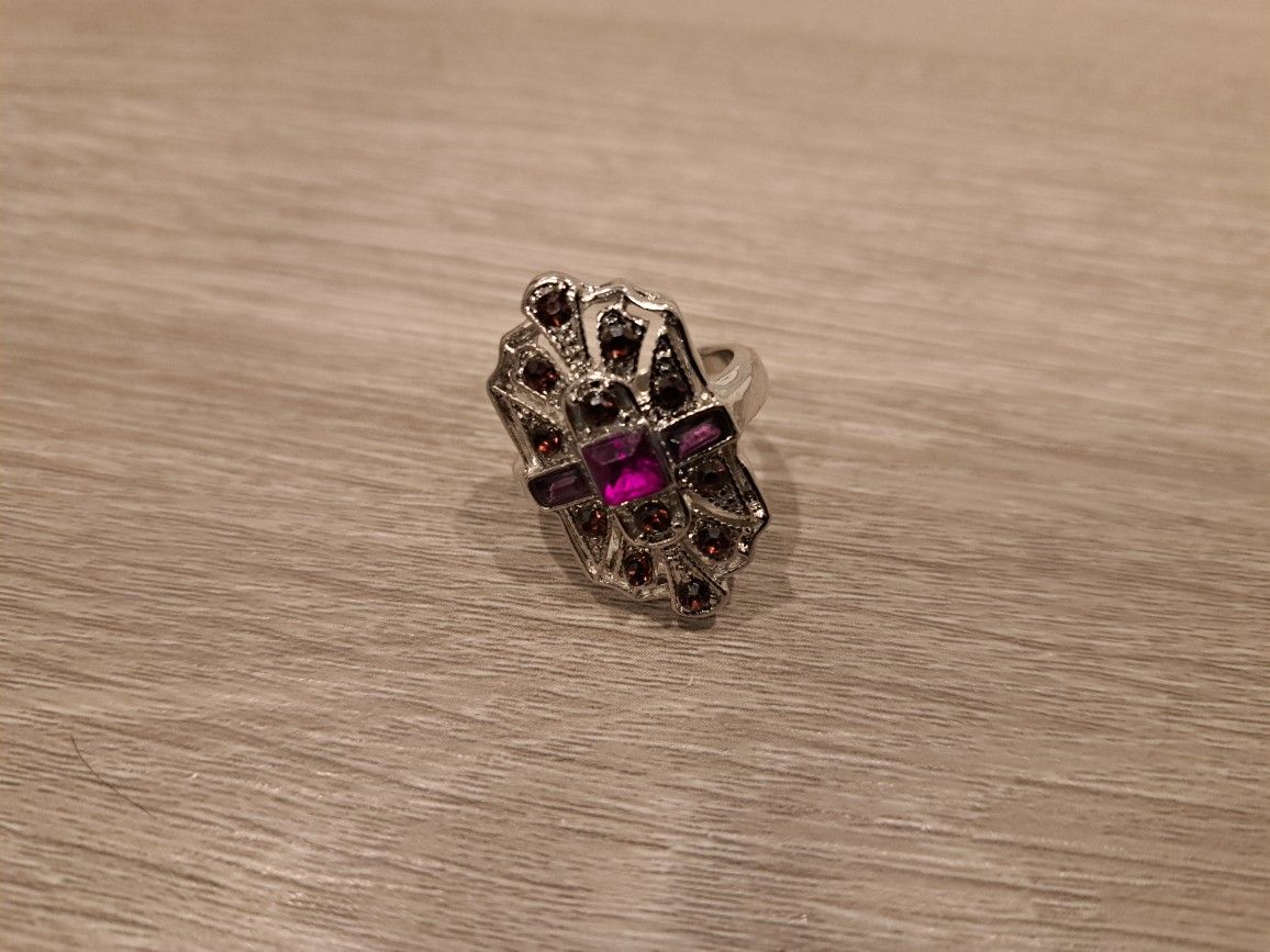 Art Deco Purple Rhinestone ting sz 7