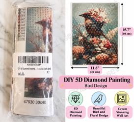 5D Diamond Painting Bird Kit + 30 Jar Storage Organizer Bundle