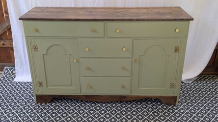 Vintage Solid Wood Maple Sideboard / Sage Green Buffet