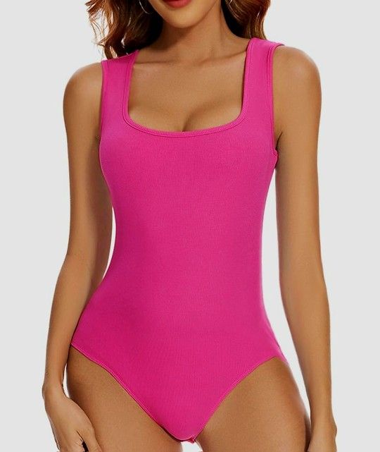 Vibrant Pink Women's Square Neck Bodysuit