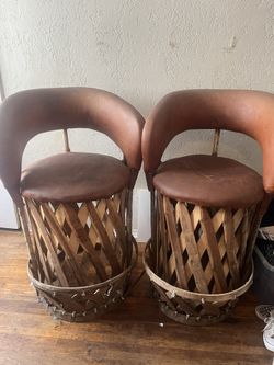 2 Tall Mexican Barrel Bar Stool Chairs