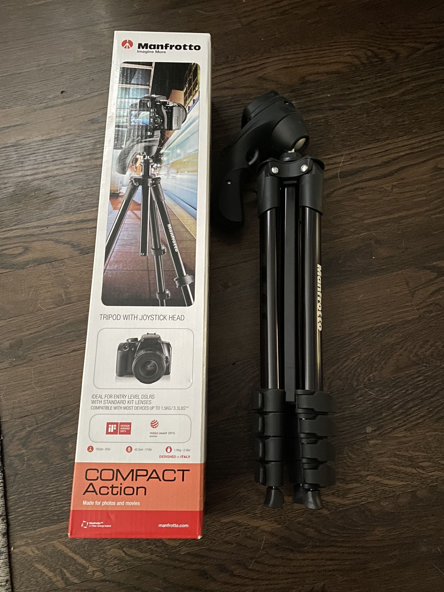 Manfrotto Compact Action Aluminum 5-Section Tripod Kit with Hybrid Head, Black