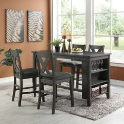 Brand New Dark Grey 5pc Counter Height Dining Table Set 