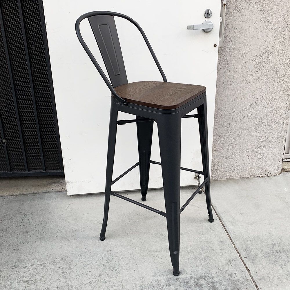 New in Box $30 (Black) Metal Wooden Bar Stools w/ Backrest 30” Seat Height, for Kitchen Counter Top Barstool