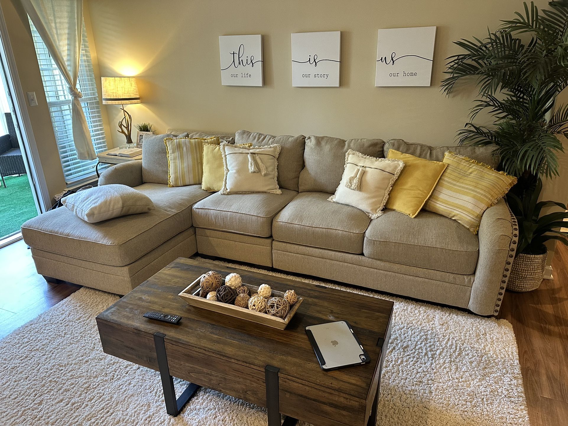 Tan Sectional/ Comes In Two Pieces From Ashley’s Furniture In Great Condition . 350.00 Cash