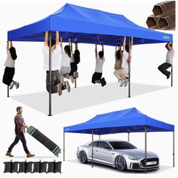COBIZI 10x20 Pop Up Heavy Duty Canopy Tent with 4 Sandbags, Commercial Pop Up Tent for Parties All Weather Waterproof and UV 50+ Wedding Tent with Rol