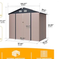 New In Box, 6x8’ Metal Storage Shed,( No Floor