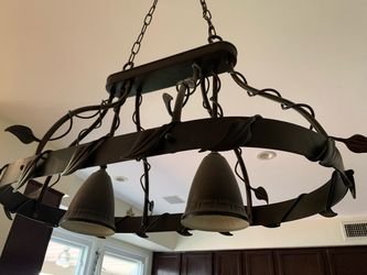 Wrought Iron Light Fixture Bronze Finish with Decorative Vine Leaf Shapes