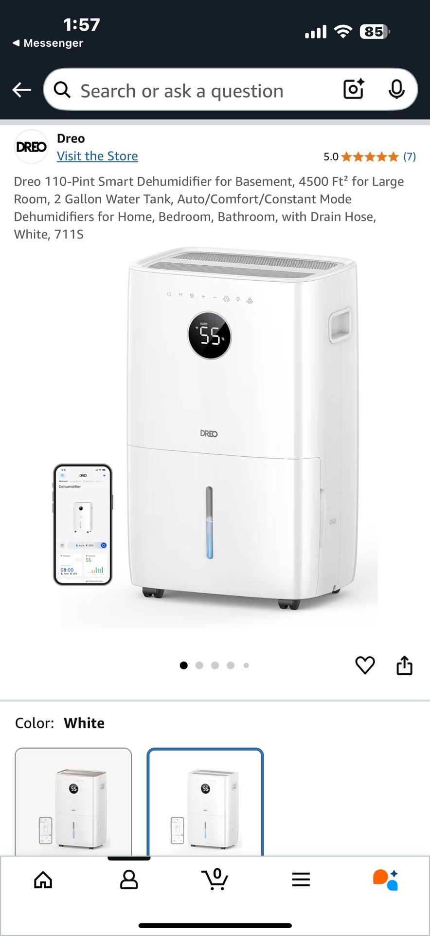Dreo 110-Pint Smart Dehumidifier for Basement, 4500 Ft² for Large Room, 2 Gallon Water Tank, Auto/Comfort/Constant Mode Dehumidifiers for Home, Bedroo