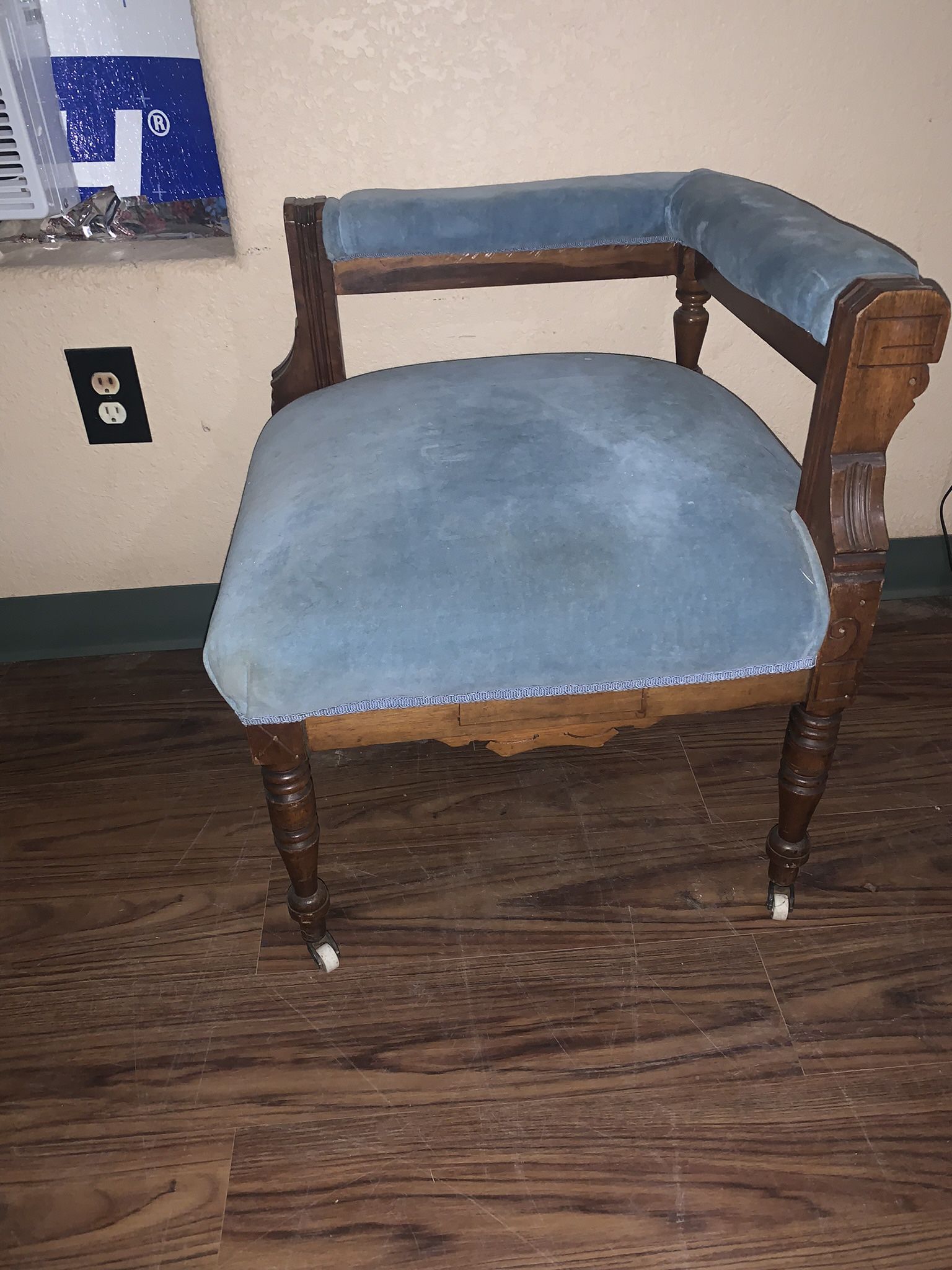 Antique Blue Velvet  Corner Chair 