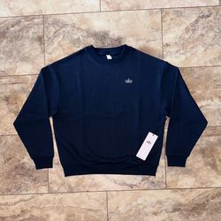Alo Yoga Accolade Crew Neck Pullover Sweatshirt Navy Blue Size Medium