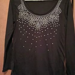 Women's Black Studed Collar Top Sz Med $3 MPU SERIOUS 